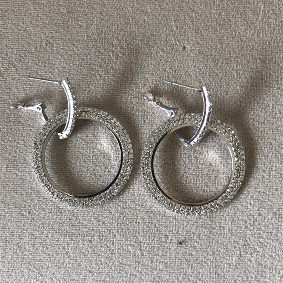 Rhinestone geometric circle round leverback dangle earrings - Picture 5 of 9